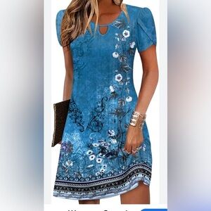 HOTOUCH Women's Casual Dress With Pockets Summer Beach Floral Short Sleeve S